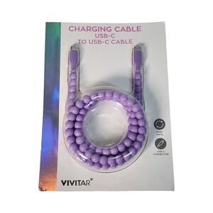 Vivitar Purple Beaded USB-C to USB-C‎ Charging Cable 3ft Sync Data Cord